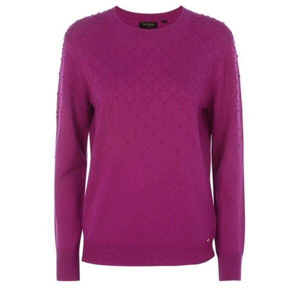 Ted Baker Wool/Cashmere Bobble Knit Pink Sabria Crewneck Sweater Sz XS - Picture 1 of 9